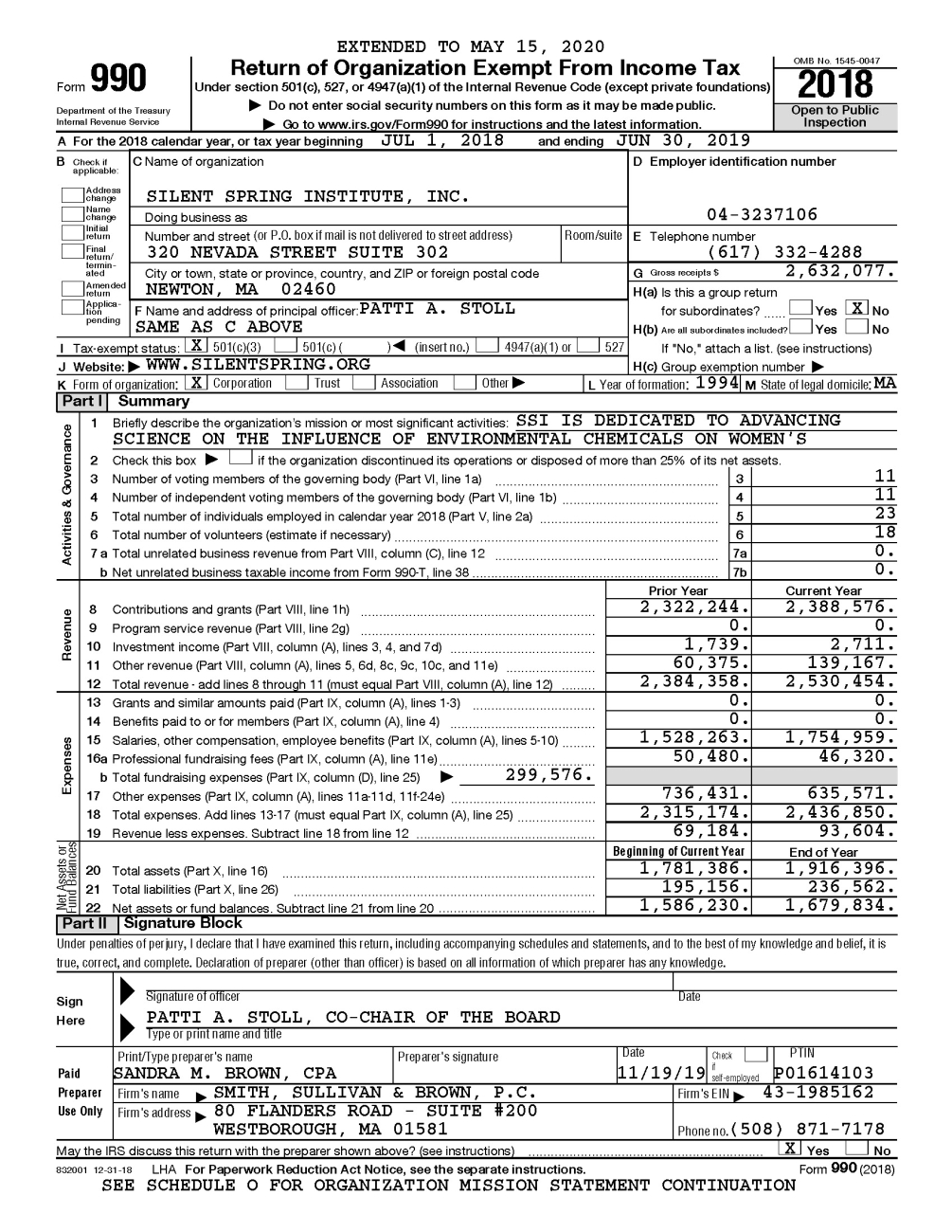 2018 IRS Form 990 (FY19)
